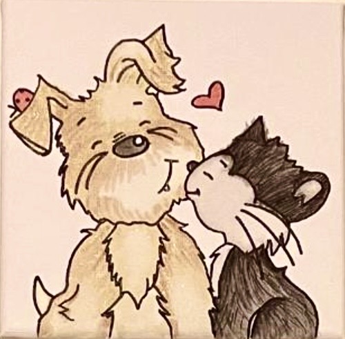 Perrito y gattito, beso
